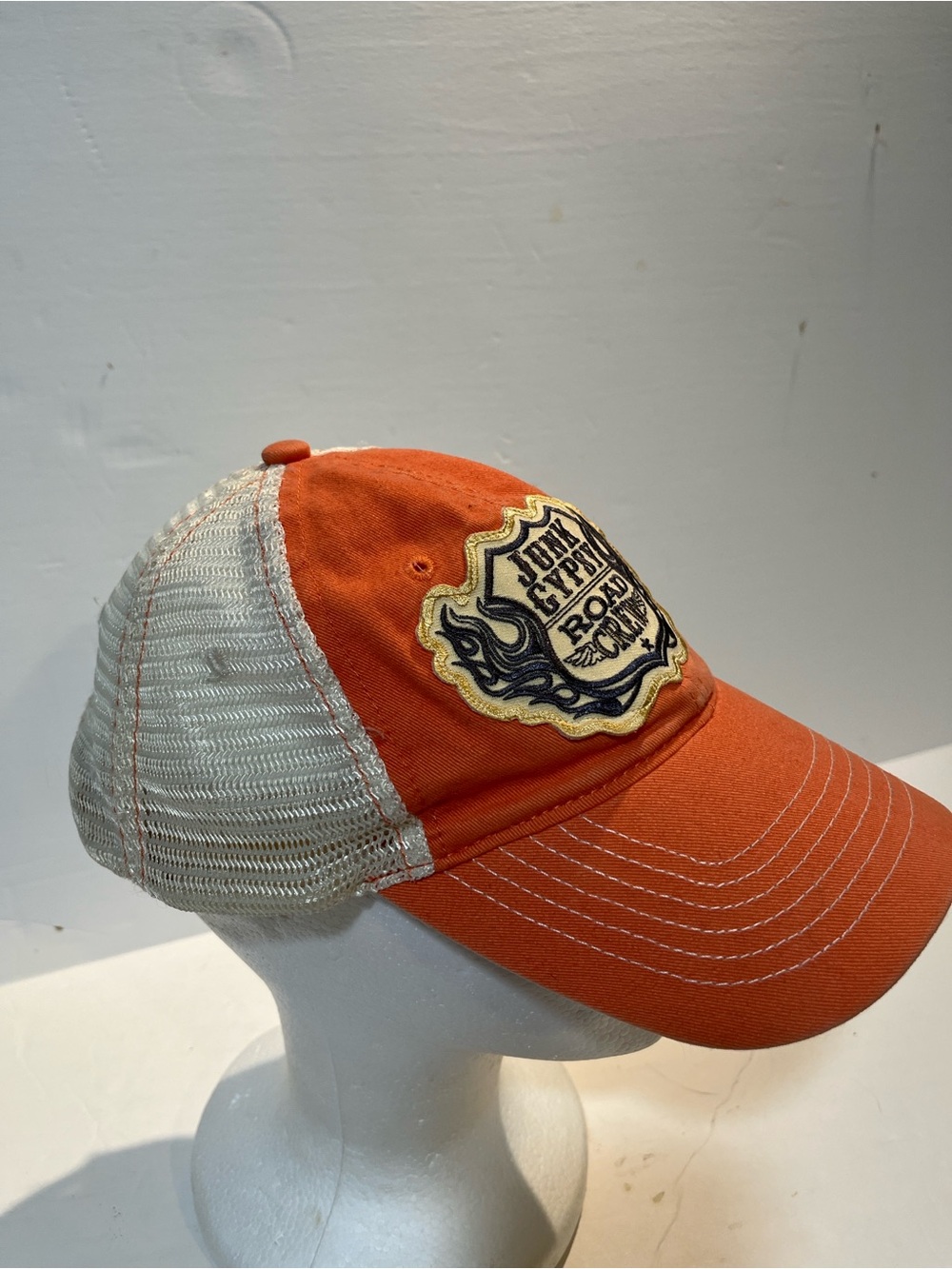 Orange & White Junk Gypsy Road Crew Trucker Hat Patch Cap. 100% cotton - Picture 2 of 5